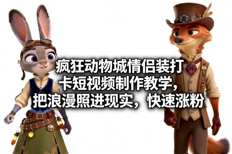 疯狂动物城情侣装打卡短视频制作教学，把浪漫照进现实，快速涨粉-藏宝阁