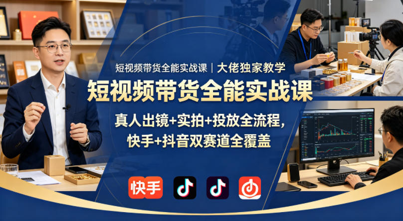 短视频带货全能实战课｜大佬独家教学，真人出镜+实拍+投放全流程，快手+抖音双赛道全覆盖-藏宝阁
