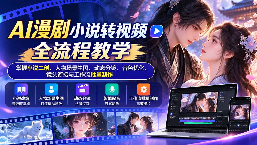 AI漫剧小说转视频全流程教学：掌握小说二创、人物场景生图、动态分镜、音色优化、镜头衔接与工作流批量制作-藏宝阁