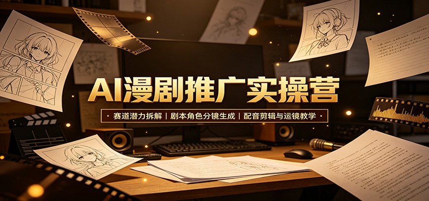 AI漫剧推广实操营：赛道潜力拆解，剧本角色分镜生成，配音剪辑与运镜教学-藏宝阁