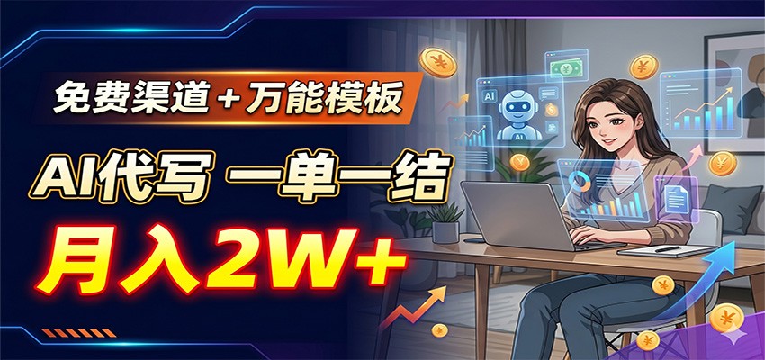 免费渠道+万能模板，AI代写一单一结，月入2W+-藏宝阁