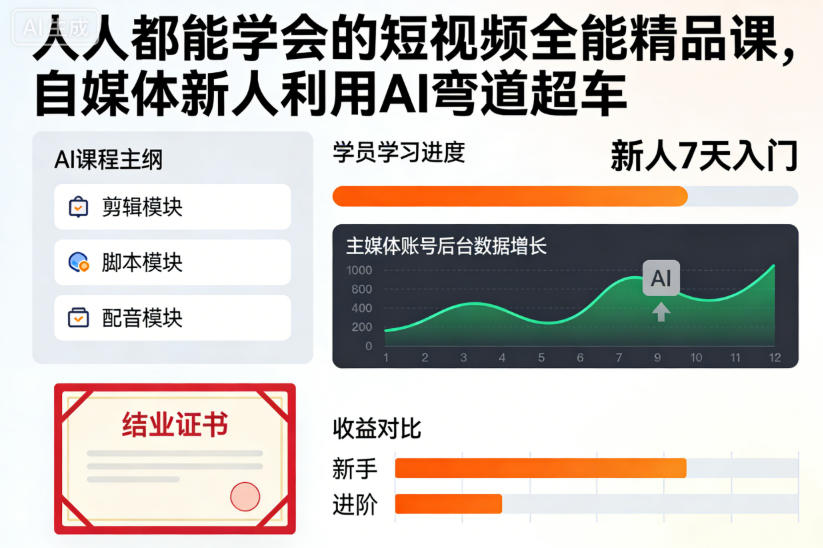 人人都能学会的短视频全能精品课，自媒体新人利用AI弯道超车-藏宝阁