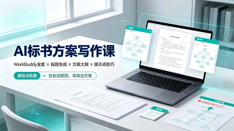 AI标书方案写作课：WorkBuddy全套×标题生成×方案大纲×提示词技巧×废标点检查×豆包流程图，高效出方案-藏宝阁