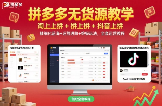 拼多多无货源教学，淘上拼+拼上拼+抖上拼，精细化蓝海+运营进阶+终极玩法，全套运营教程-藏宝阁