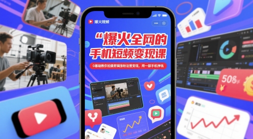 爆火全网的手机短视频变现课，0基础教你拍摄剪辑涨粉运营变现，用一部手机挣钱-藏宝阁