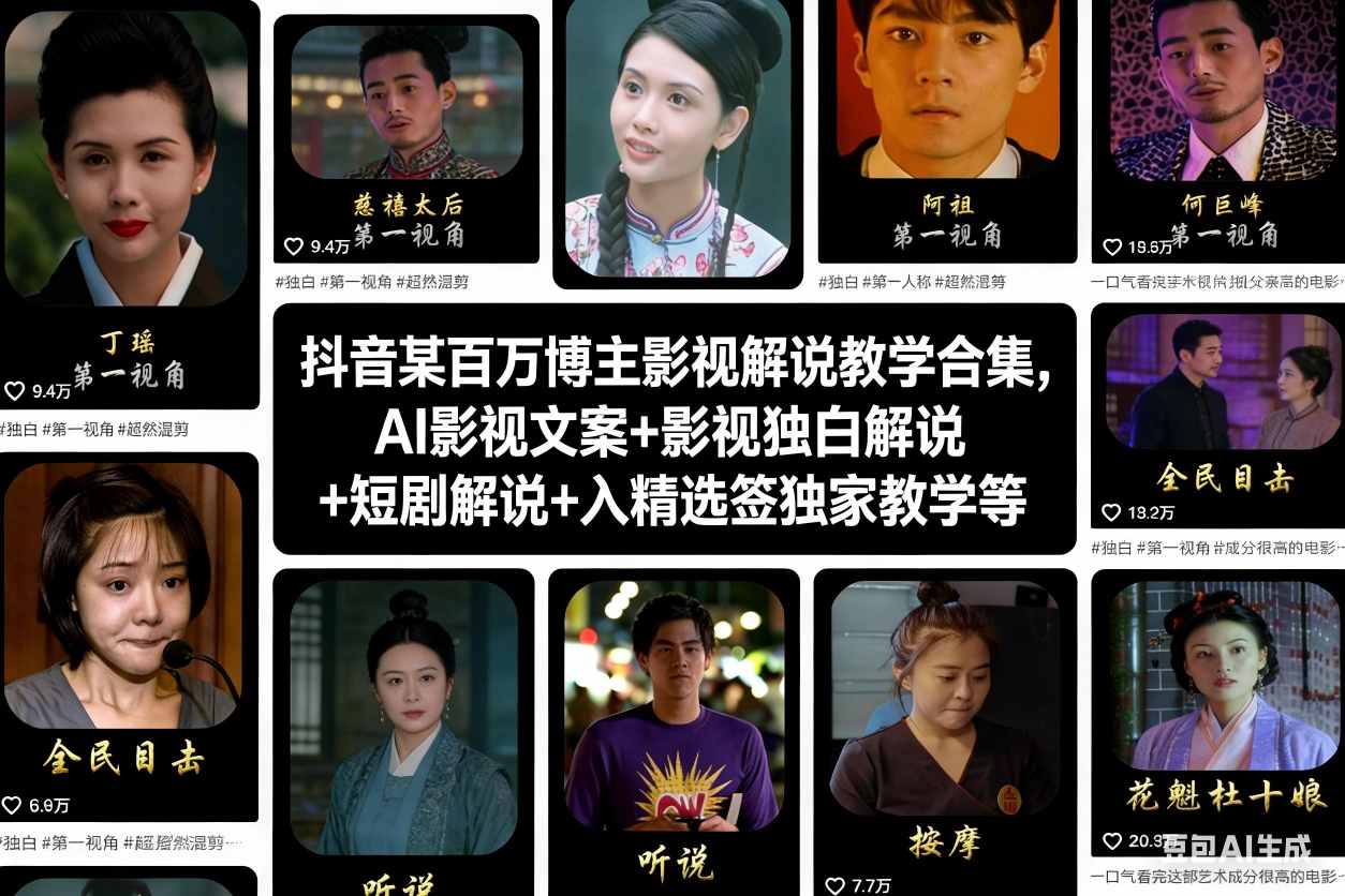 抖音某百万博主影视解说教学合集，AI影视文案+影视独白解说+短剧解说+入精选签独家教学等-藏宝阁