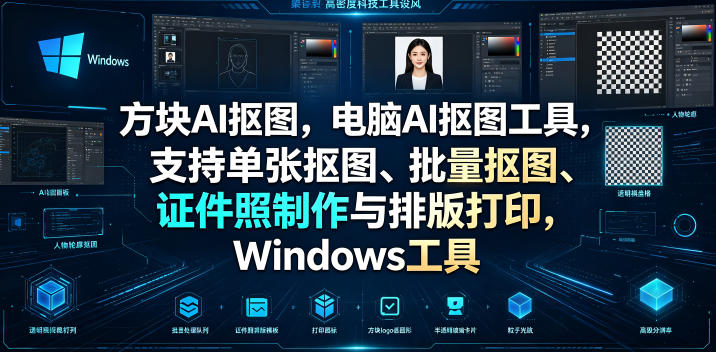 方块AI抠图，电脑AI抠图工具，支持单张抠图、批量抠图、证件照制作与排版打印，Windows工具-藏宝阁