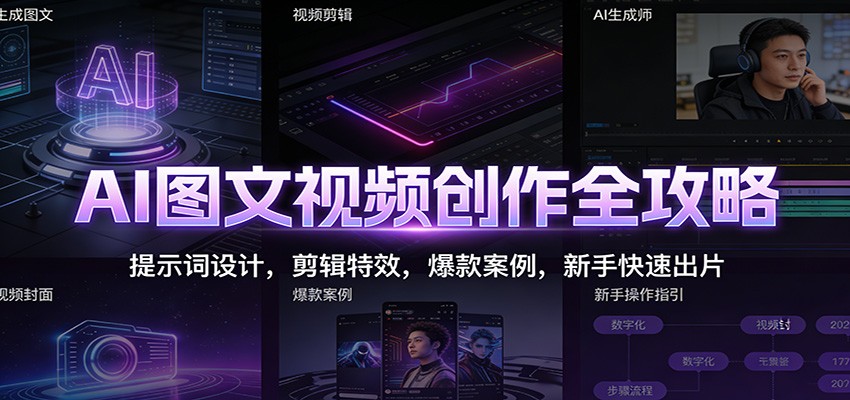 AI图文视频创作全攻略：提示词设计，剪辑特效，爆款案例，新手快速出片-藏宝阁
