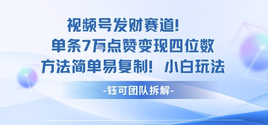 视频号发财赛道单条7W点赞变现四位数方法简单易复制小白玩法-藏宝阁