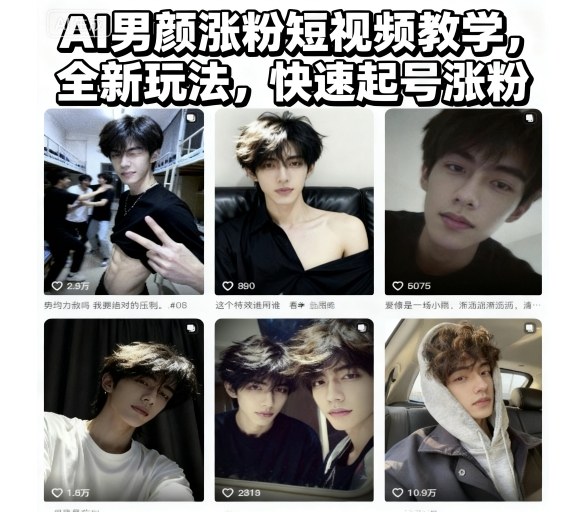 AI男颜涨粉短视频教学，全新玩法，快速起号涨粉-藏宝阁