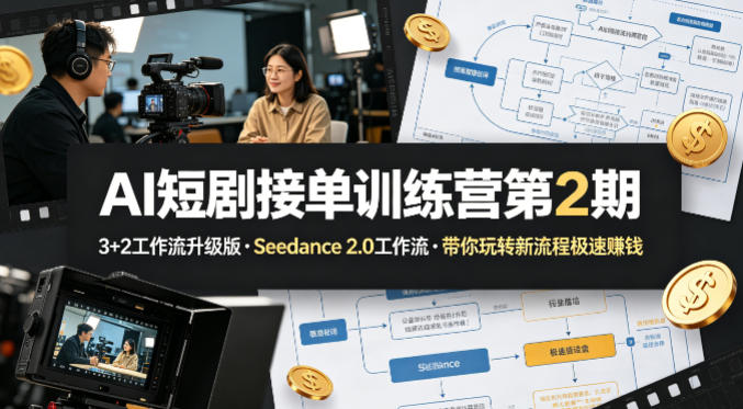 AI短剧接单训练营第2期，3+2工作流升级版，Seedance 2.0工作流，带你玩转新流程极速賺钱-藏宝阁