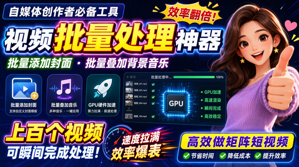 视频批量加封面，把封面添加到视频第一帧，不用剪辑软件批量添加-藏宝阁