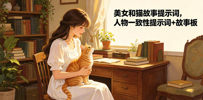美女和猫故事提示词，人物一致性提示词+故事板-藏宝阁