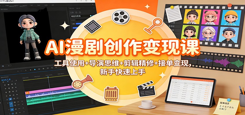 AI漫剧创作变现课：工具使用+导演思维+剪辑精修+接单变现，新手快速上手-藏宝阁