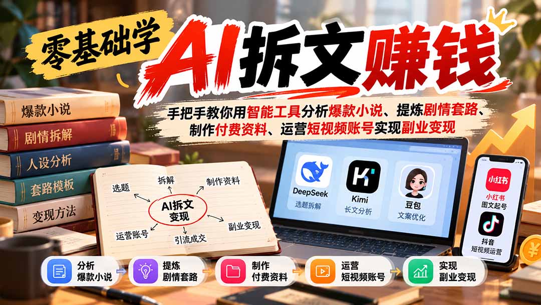 零基础学AI拆文赚钱：手把手教你用智能工具分析爆款小说、提炼剧情套路、制作付费资料、运营短视频账号实现副业变现-藏宝阁