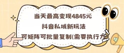当天最高变现1k+，抖音私域新玩法，可矩阵可批量复制-藏宝阁