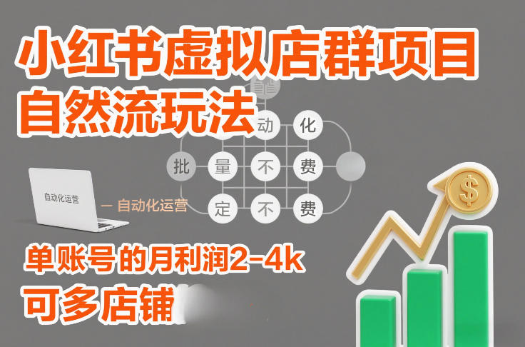 小红书虚拟店群项目，自然流玩法，批量自动化，稳定不费号，单账号的月利润2-4k，可多店矩阵-藏宝阁