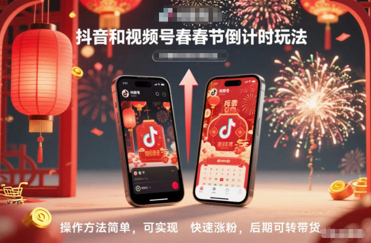 抖音和视频号，春节倒计时玩法，操作方法简单，可实现快速涨粉，后期可转带货-藏宝阁