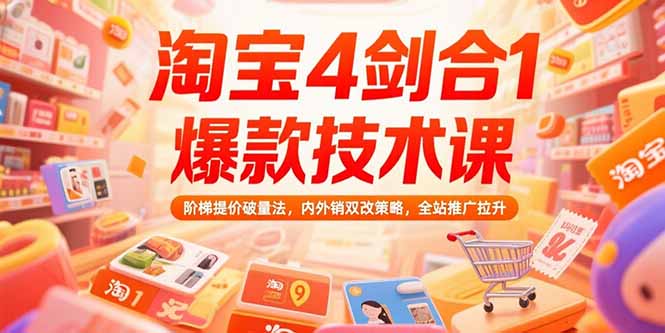 淘宝4剑合1爆款技术课73期：阶梯提价破量法，内外销双改策略 全站推广拉升-藏宝阁