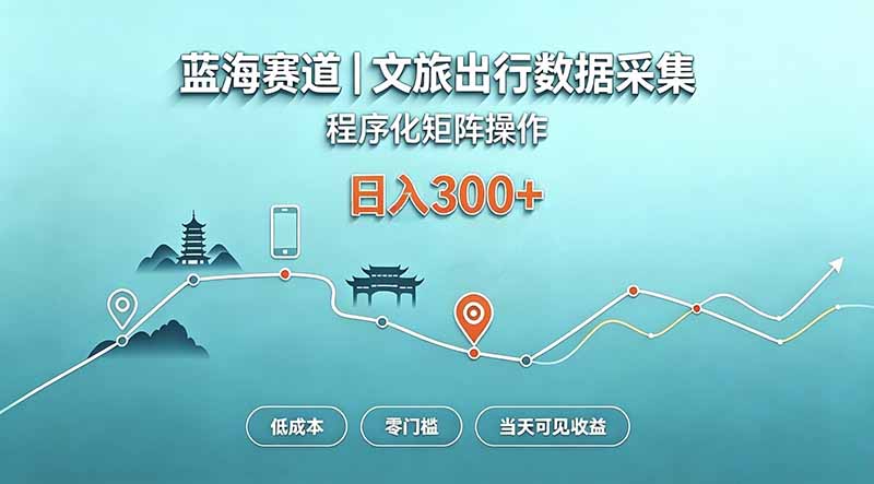 蓝海赛道  文旅出行数据采集  程序化矩阵操作    低成本  零门槛   当天可见收益   日入300+-藏宝阁