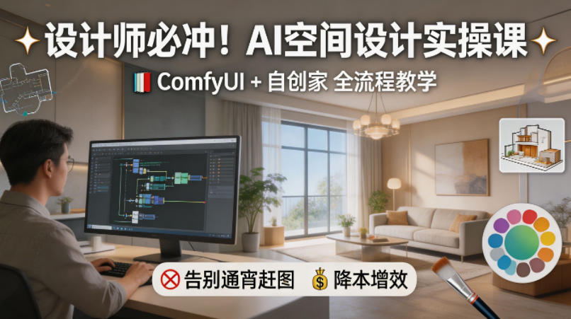 设计师必冲！AI空间设计实操课，ComfyUI+自创家全教学，告别通宵赶图，降本增效-藏宝阁