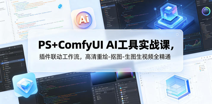 PS+ComfyUI AI工具实战课，插件联动工作流，高清重绘-抠图-生图生视频全精通-藏宝阁