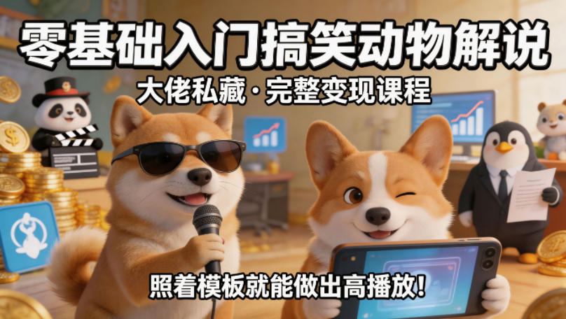 零基础入门搞笑动物解说，大佬私藏完整变现课程，照着模板就能做出高播放-藏宝阁
