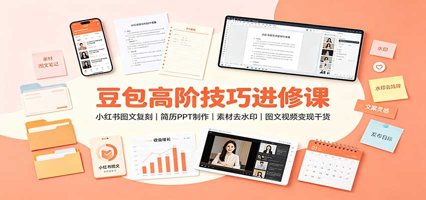 豆包高阶技巧进修课：小红书图文复刻，简历PPT制作，素材去水印，图文视频变现干货-藏宝阁