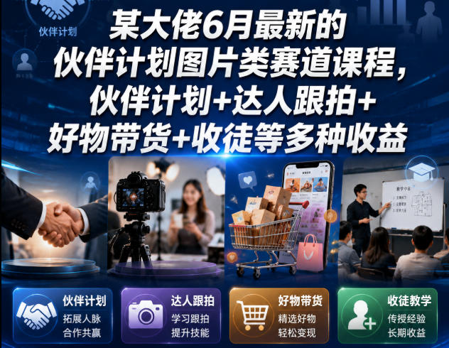 某大佬6月最新的伙伴计划图片类赛道课程，伙伴计划+达人跟拍+好物带货+收徒等多种收益-藏宝阁