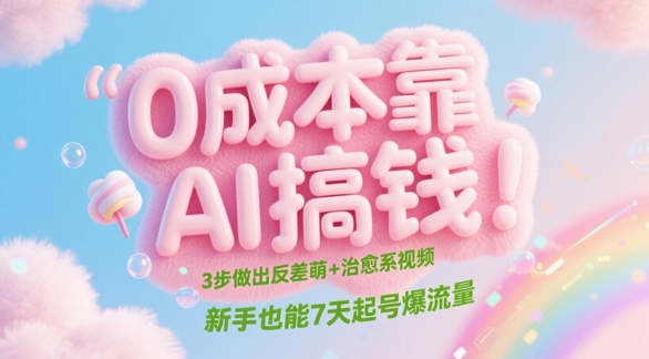 0成本靠AI搞钱！3步做出反差萌+治愈系视频，新手也能7天起号爆流量-藏宝阁