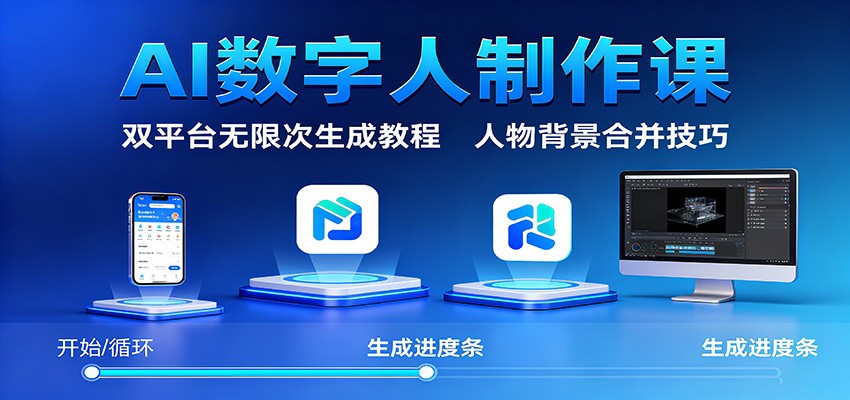AI数字人制作课：双平台无限次生成教程，人物背景合并技巧-藏宝阁