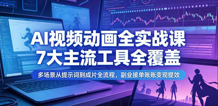 AI视频动画全实战课，7大主流工具全覆盖，多场景从提示词到成片全流程，副业接单账号变现提效-藏宝阁