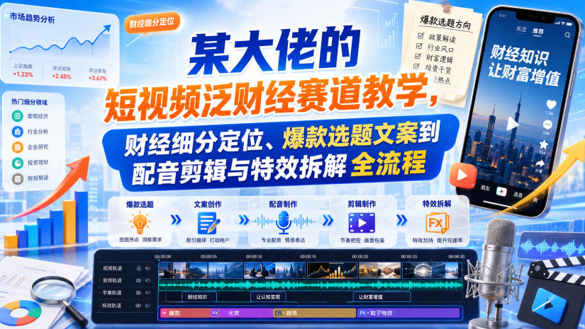 某大佬的短视频泛财经赛道教学，财经细分定位、爆款选题文案到配音剪辑与特效拆解全流程-藏宝阁