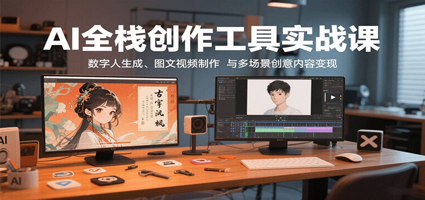 AI全栈创作工具实战课：数字人生成、图文视频制作与多场景创意内容变现-藏宝阁
