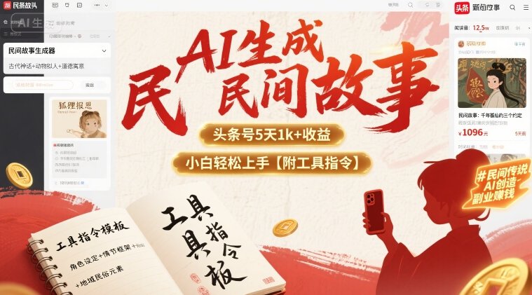 AI生成民间故事，头条号5天1k+，小白轻松上手【附工具指令】-藏宝阁