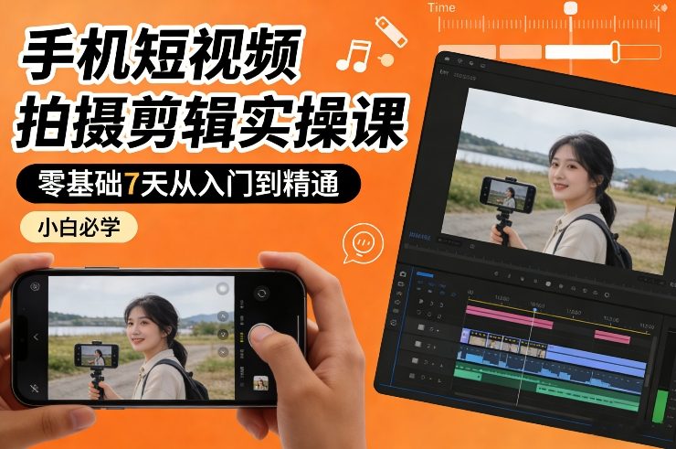 手机短视频拍摄剪辑实操课，零基础7天从入门到精通，小白必学-藏宝阁