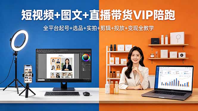 短视频+图文+直播带货VIP陪跑，全平台起号+选品+实拍+剪辑+投放+变现全教学-藏宝阁