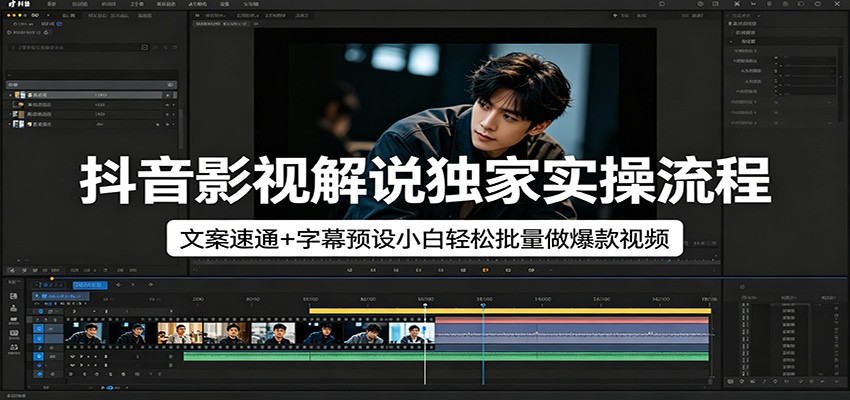 抖音影视解说独家实操流程，文案速通+字幕预设小白轻松批量做爆款视频-藏宝阁