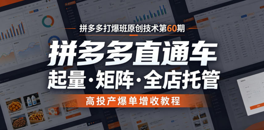 拼多多打爆班原创技术第60期，拼多多直通车，起量・矩阵・全店托管，高投产爆单增收教程-藏宝阁