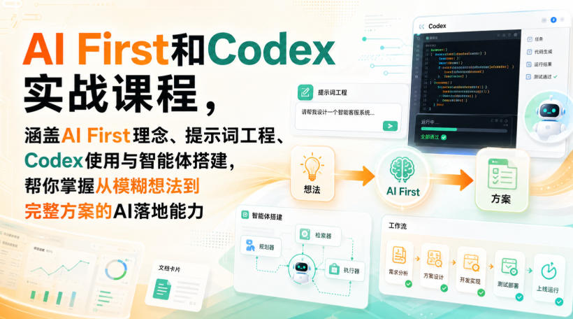 AI First和Codex实战课，涵盖AI First理念、提示词工程、Codex使用与智能体搭建，掌握从模糊想法到完整方案的AI落地能力-藏宝阁