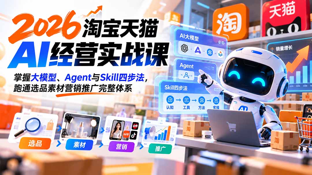 【无水印】2026淘宝天猫AI经营实战课：掌握大模型、Agent与Skill四步法，跑通选品素材营销推广完整体系-藏宝阁