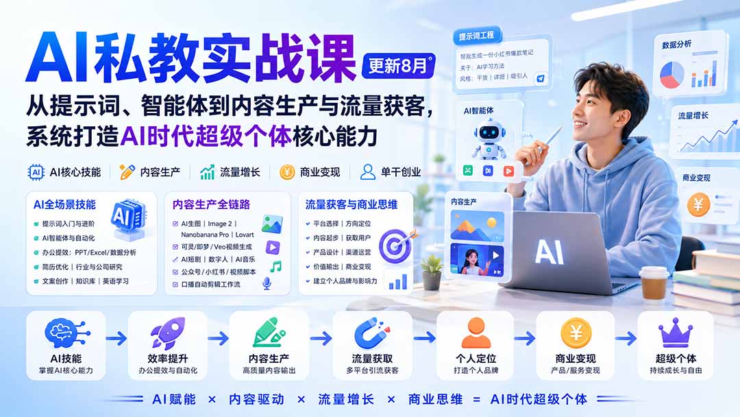 AI私教实战课-更新8月：从提示词、智能体到内容生产与流量获客，系统打造AI时代超级个体核心能力-藏宝阁