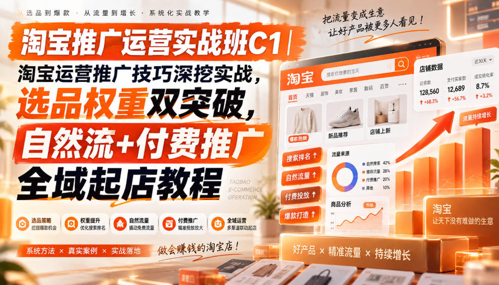 淘宝推广运营实战班C1｜淘宝运营推广技巧深挖实战，选品权重双突破，自然流+付费推广全域起店教程-藏宝阁
