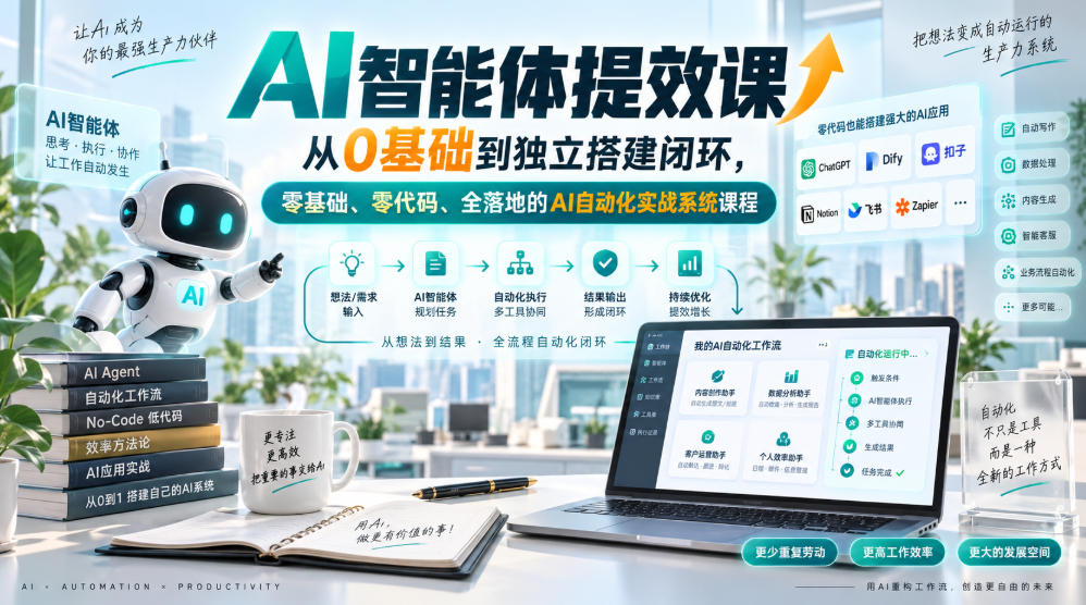AI智能体提效课，从0基础到独立搭建闭环，零基础、零代码、全落地的AI自动化实战系统课程-藏宝阁