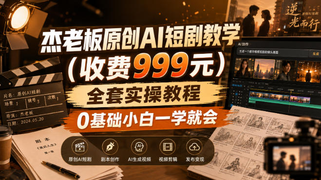 杰老板原创AI短剧教学(收费999元)，全套实操教程，0基础小白一学就会，非搬运技术-藏宝阁