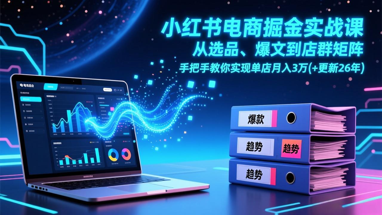 小红书电商掘金实战课，从选品、爆文到店群矩阵，手把手教你实现单店月入3万+(更新26年-藏宝阁