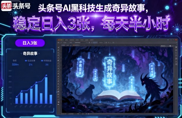头条号AI黑科技生成奇异故事，稳定日入3张，每天半小时-藏宝阁