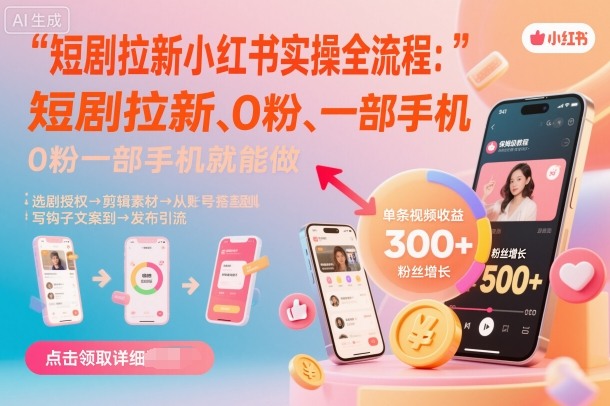 短剧拉新小红书实操全流程，0粉一部手机就可以做，详细教程-藏宝阁