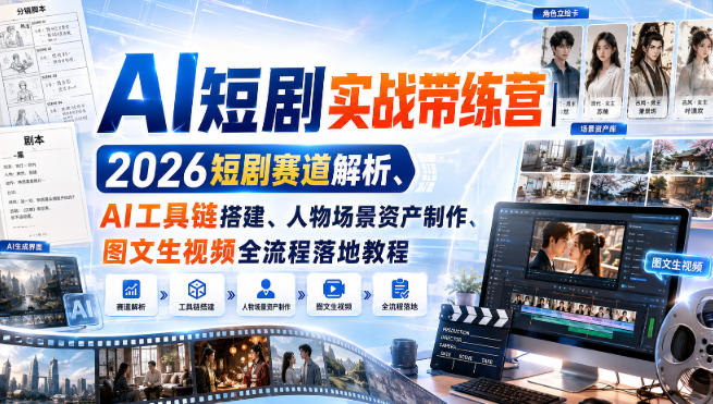 AI短剧实战带练营｜2026短剧赛道解析、AI工具链搭建、人物场景资产制作、图文生视频全流程落地教程-藏宝阁
