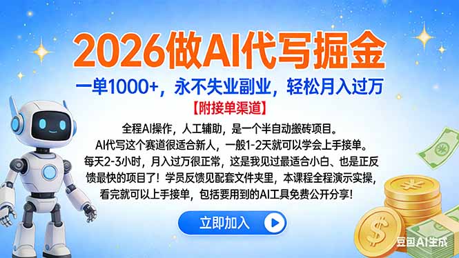 2026做AI代写掘金，一单1000+，永不失业副业，轻松月入过万-藏宝阁